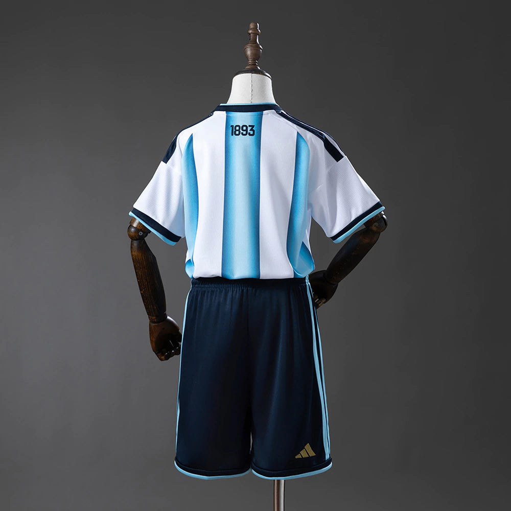Conjunto infantil Seleção Argentina principal azul/branca COPA DO MUNDO 2026