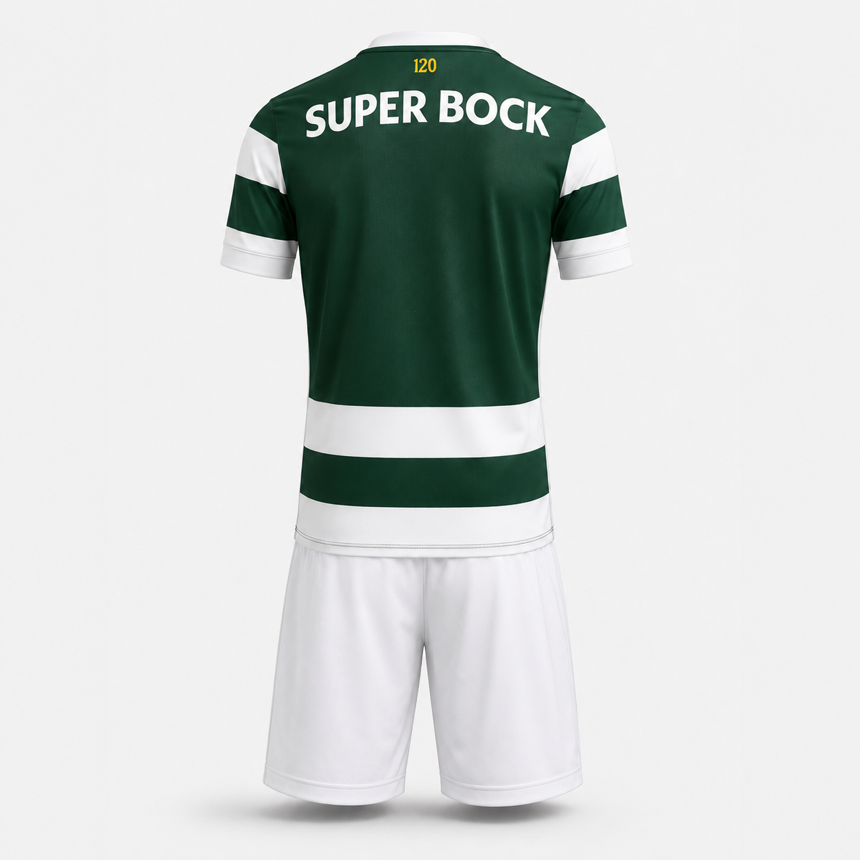 Conjunto infantil S C P principal 120 anos verde e branca com calção branco 2026/27 - [pré venda: 11 a 22 dias úteis]