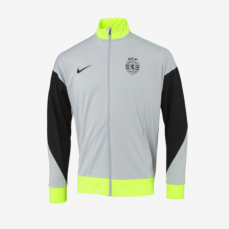 Casaco de treino cinza e verde 2025/26 fecho completo