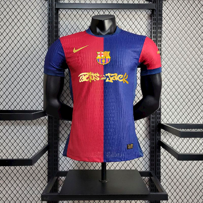 Camisola Barcelona home azul e vermelha 2024/25 TRAVIS SCOTT - PLAYER