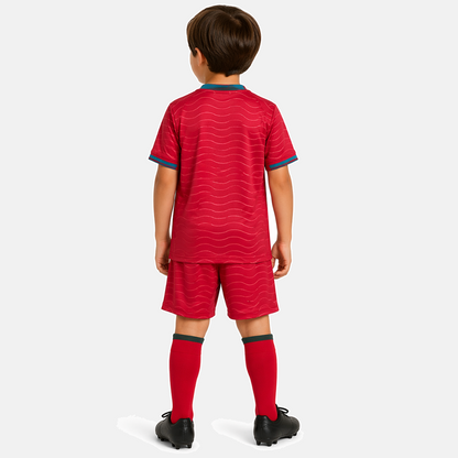 Conjunto infantil COM MEIAS Seleção de Portugal principal COPA DO MUNDO 2026 - vermelha
