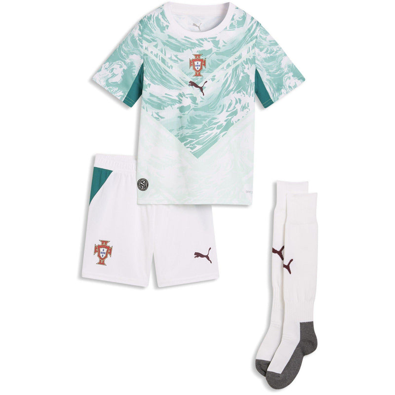 Conjunto infantil COM MEIAS Seleção de Portugal alternativo verde - calção branco COPA DO MUNDO 2026 - azul