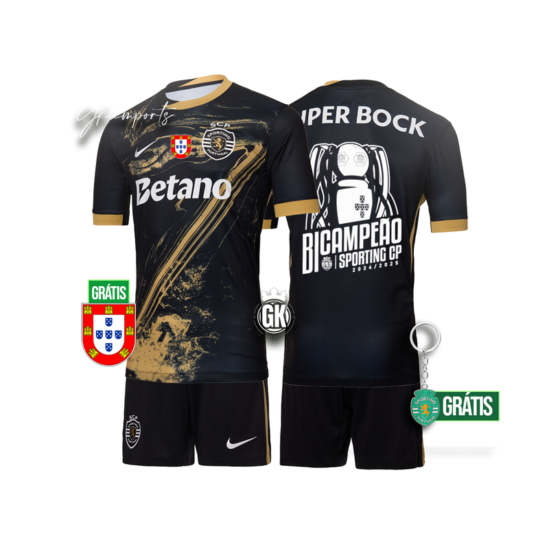 Conjunto infantil BICAMPEÃO especial preta e dourada "7" Ronaldo 2024/25