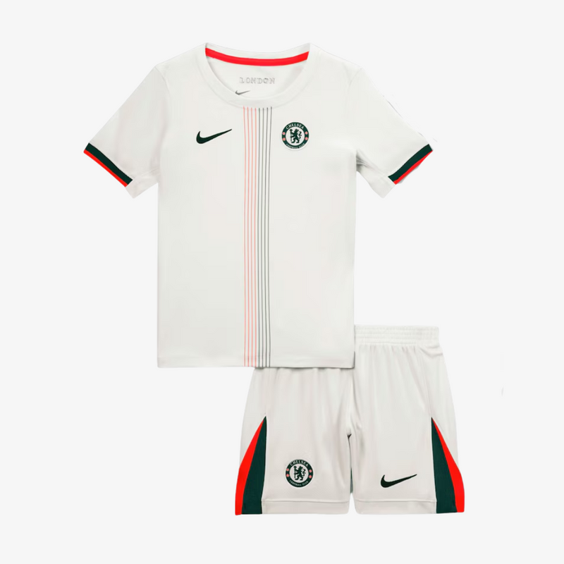 Conjunto Infantil Chelsea away branco 2025/26