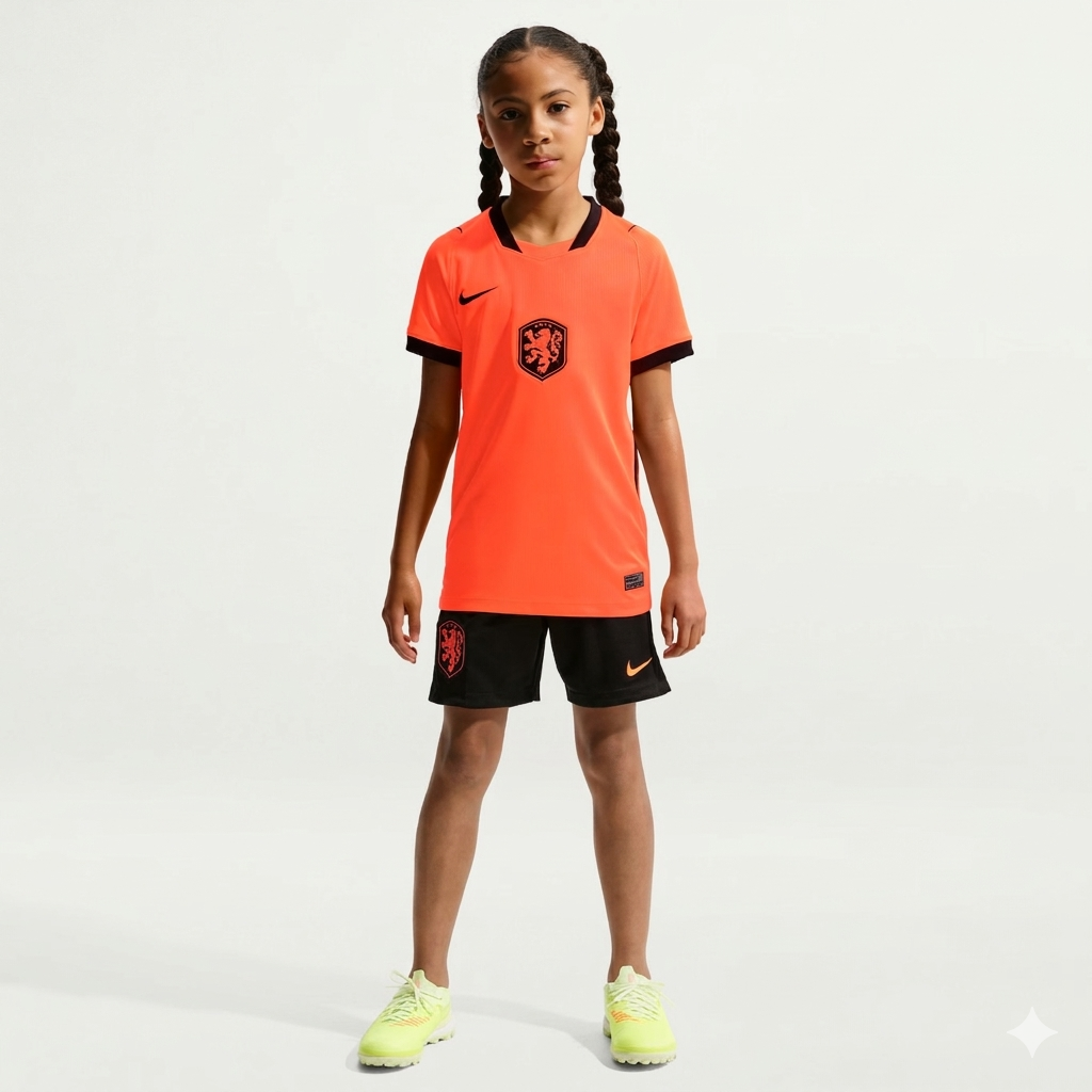 Conjunto infantil da Holanda principal laranja COPA DO MUNDO 2026