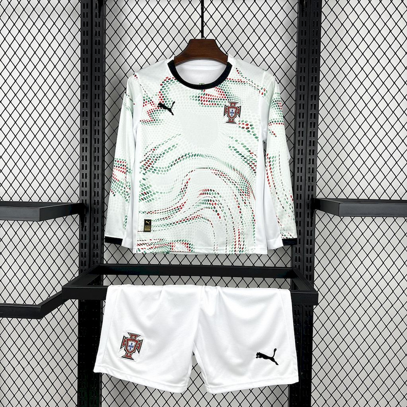 Conjunto infantil MANGA COMPRIDA Seleção Portugal branco alternativo 2025