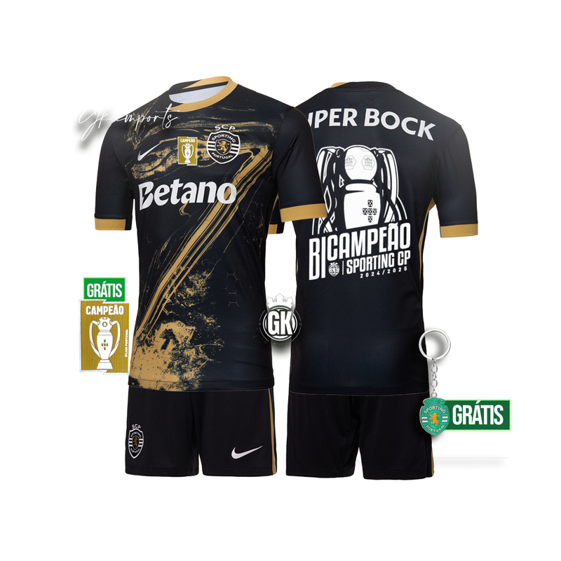 Conjunto infantil BICAMPEÃO especial preta e dourada "7" Ronaldo 2024/25