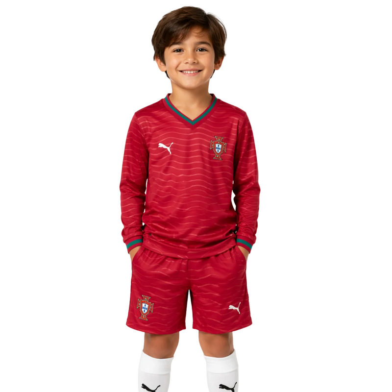 Conjunto infantil MANGA LONGA Seleção de Portugal principal COPA DO MUNDO 2026 - vermelha