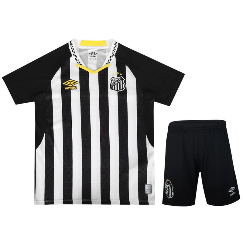 Conjunto Infantil Santos away branco e preto 2025/26
