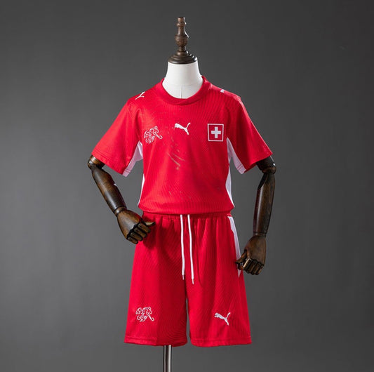 Conjunto infantil Seleção Suíça principal vermelha COPA DO MUNDO 2026