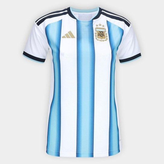 Camisola FEMININA Argentina principal azul e branca - Copa do Mundo 2026