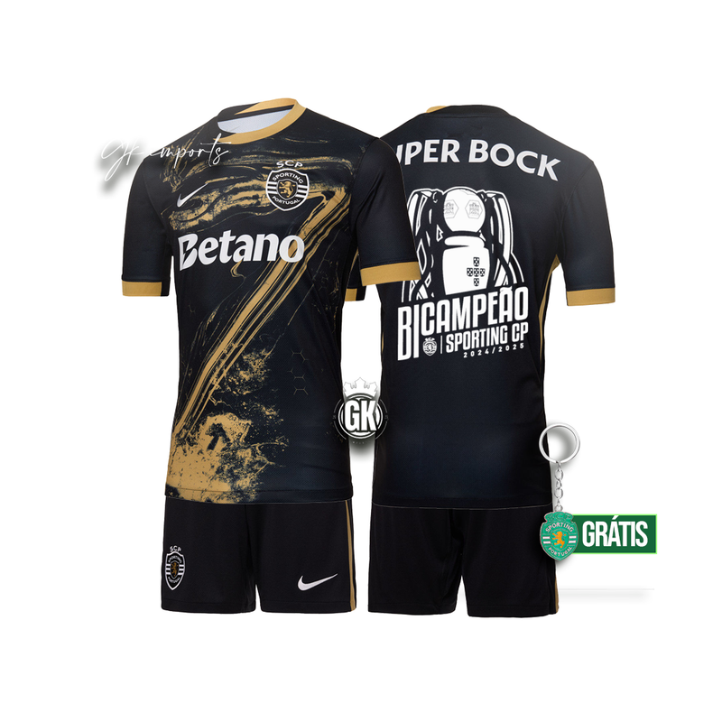 Conjunto infantil BICAMPEÃO especial preta e dourada "7" Ronaldo 2024/25