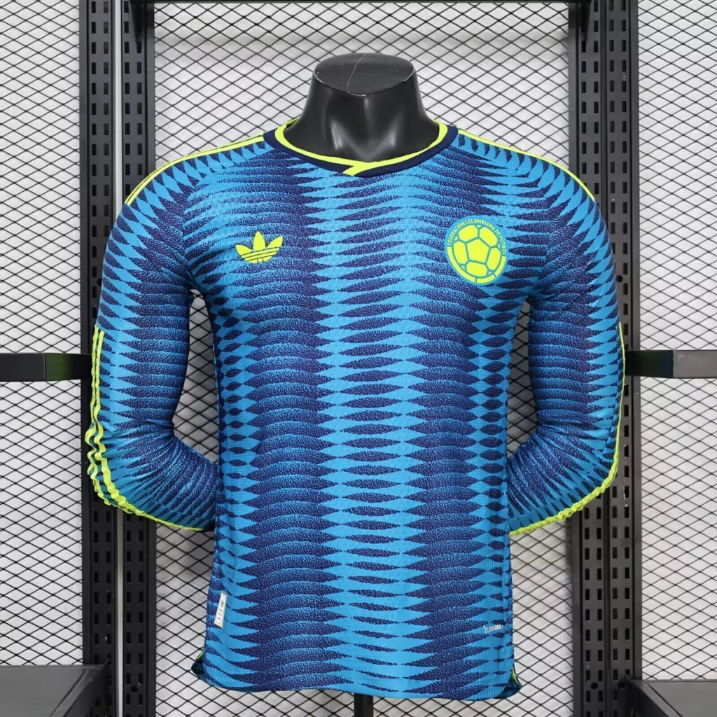 Camisola Seleção do Colômbia MANGA LONGA alternativa azul PLAYER - Copa do Mundo 2026