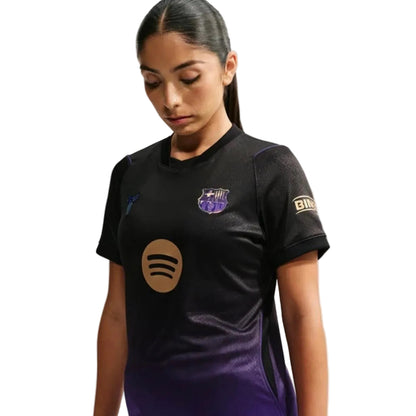 Camisola Barcelona FEMININA alternativa preta e roxa 2026/27