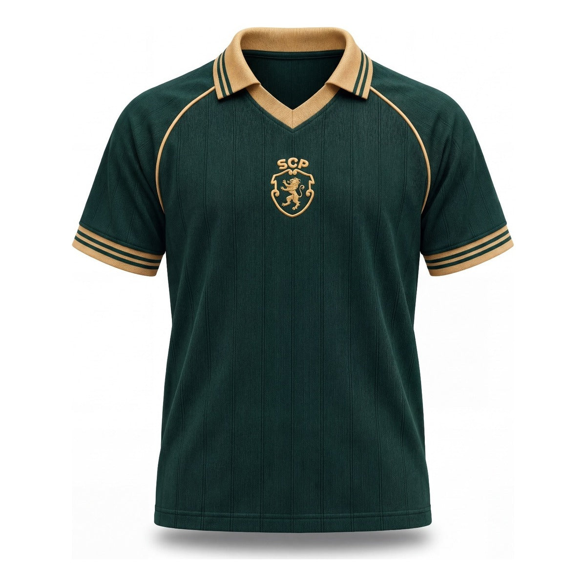 Camisola Retrô Sporting Verde e Dourada – frente